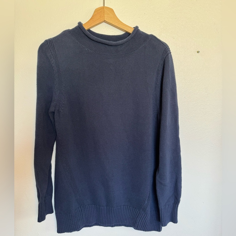 Karen Scott 100% cotton roll neck navy sweater size L